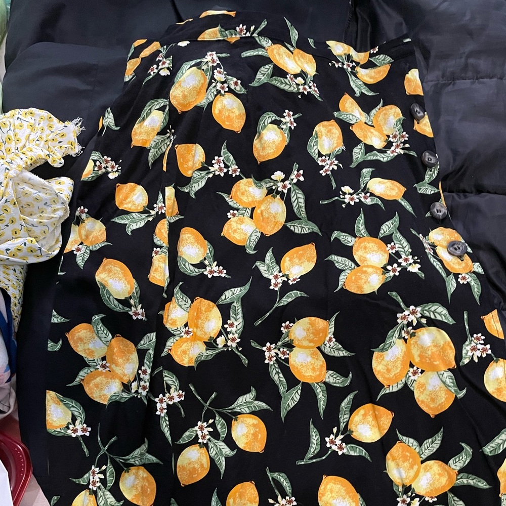 Lemon Print Midi Skirt